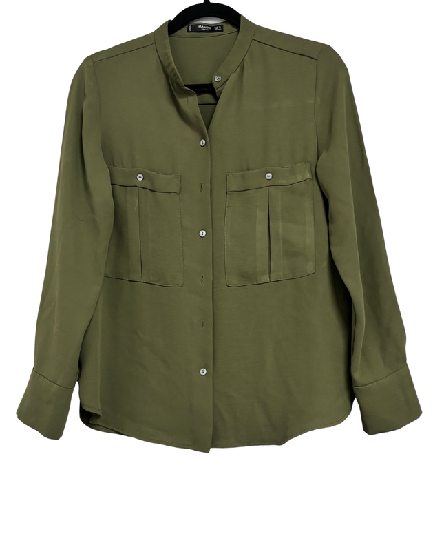 Mango Olive Green Long Sleeve Utility Blouse