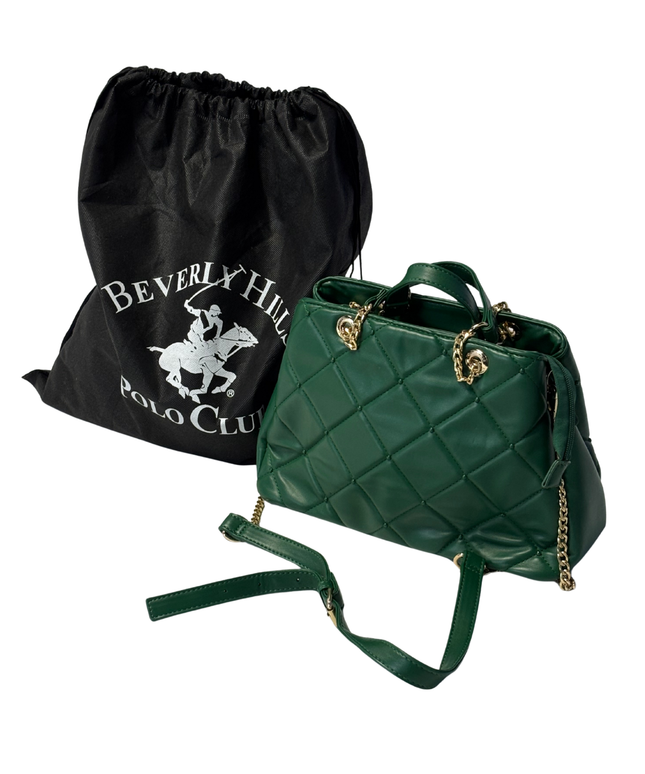 Beverly Hills Polo Club Green Quilted Handbag with Gold-Tone Chain