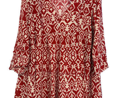 Zara Red Ikat Print Tiered Mini Dress