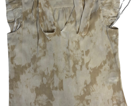 Calvin Klein Beige Abstract Print Ruffle Sleeve Blouse
