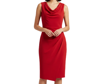 Calvin Klein Red Sleeveless Draped Neckline Sheath Dress
