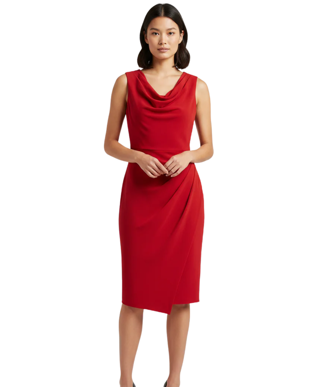 Calvin Klein Red Sleeveless Draped Neckline Sheath Dress