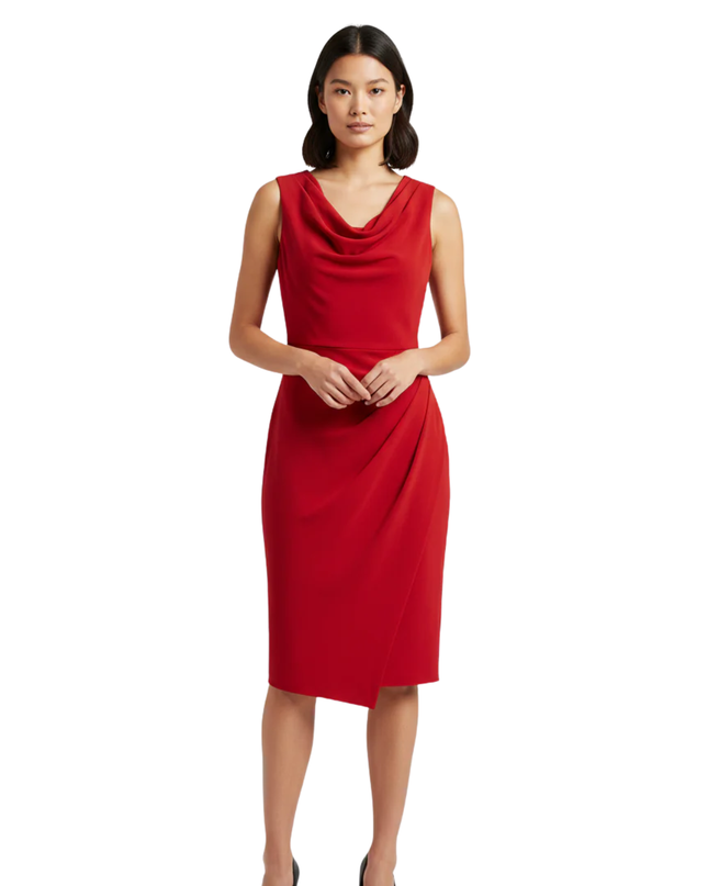 Calvin Klein Red Sleeveless Draped Neckline Sheath Dress