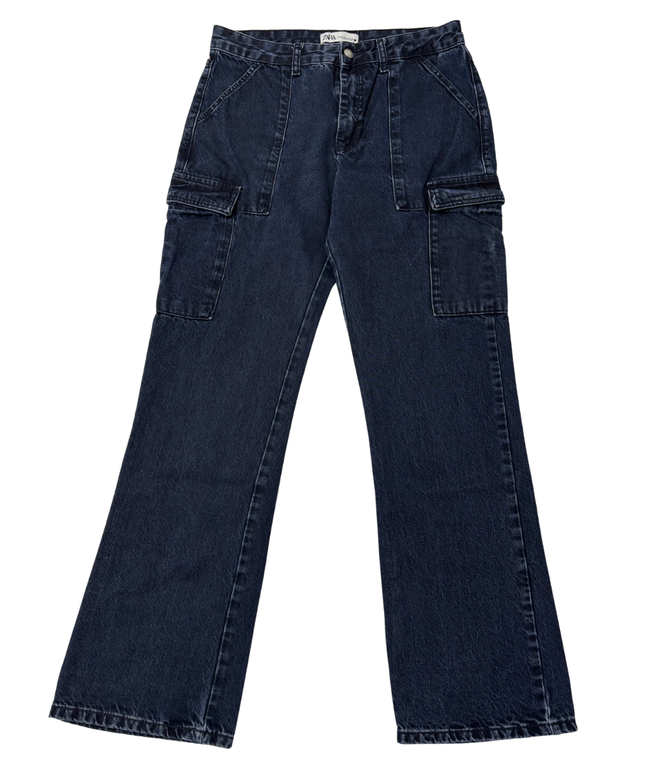 Zara Dark Blue Cargo Style Straight Leg Jeans
