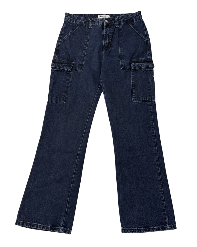 Zara Dark Blue Cargo Style Straight Leg Jeans
