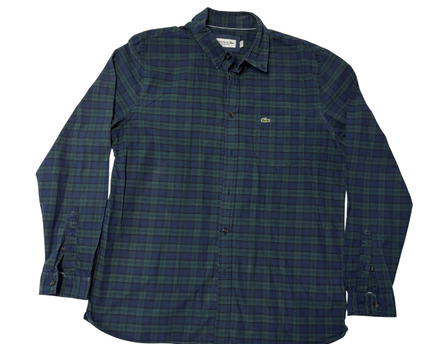 Lacoste Men's Green/Blue Plaid Long Sleeve Shirt