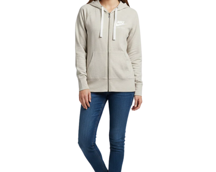 Nike Beige Full-Zip Logo Hoodie