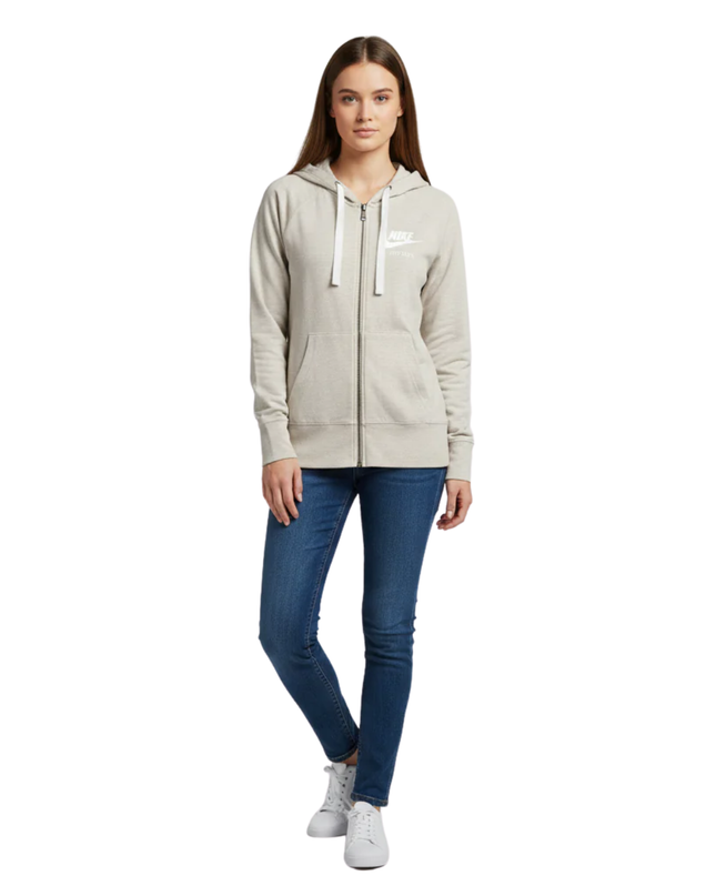 Nike Beige Full-Zip Logo Hoodie