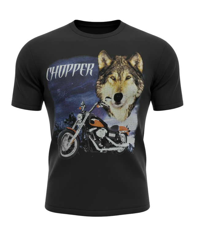 Keya Black Chopper Wolf & Motorcycle Graphic Tee