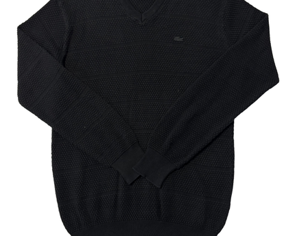 Lacoste Black V-Neck Waffle Knit Sweater