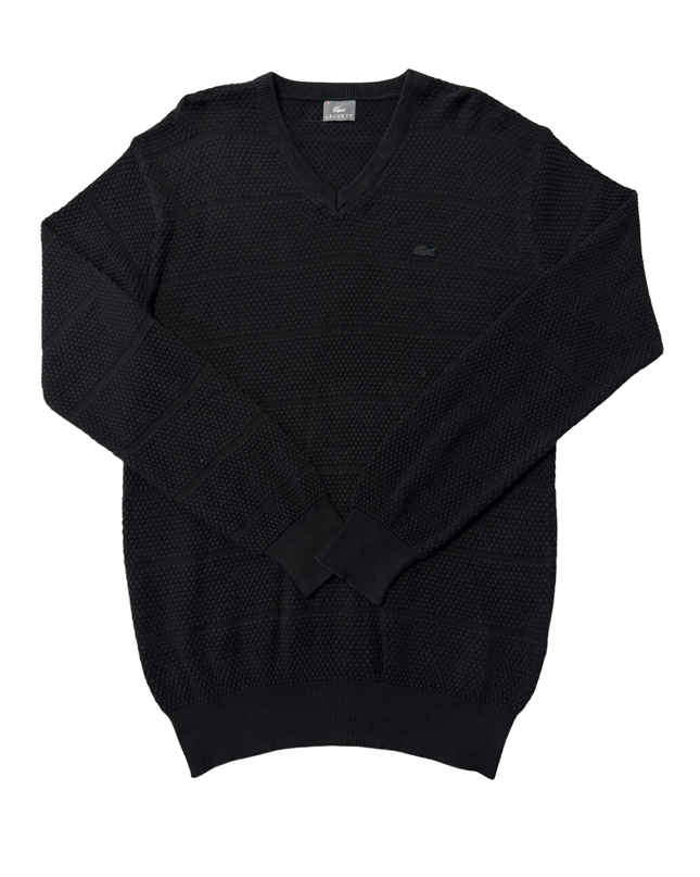 Lacoste Black V-Neck Waffle Knit Sweater