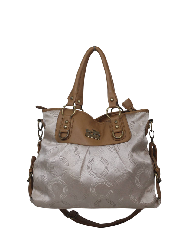Coach Beige Signature Sateen Satchel Bag