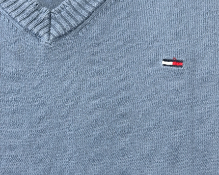 Hilfiger Denim Blue V-Neck Cotton Blend Sweater