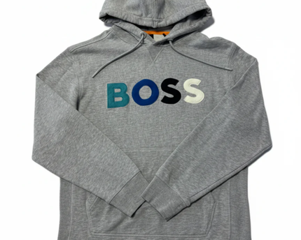 BOSS Grey Multi-Color Logo Appliqué Hoodie