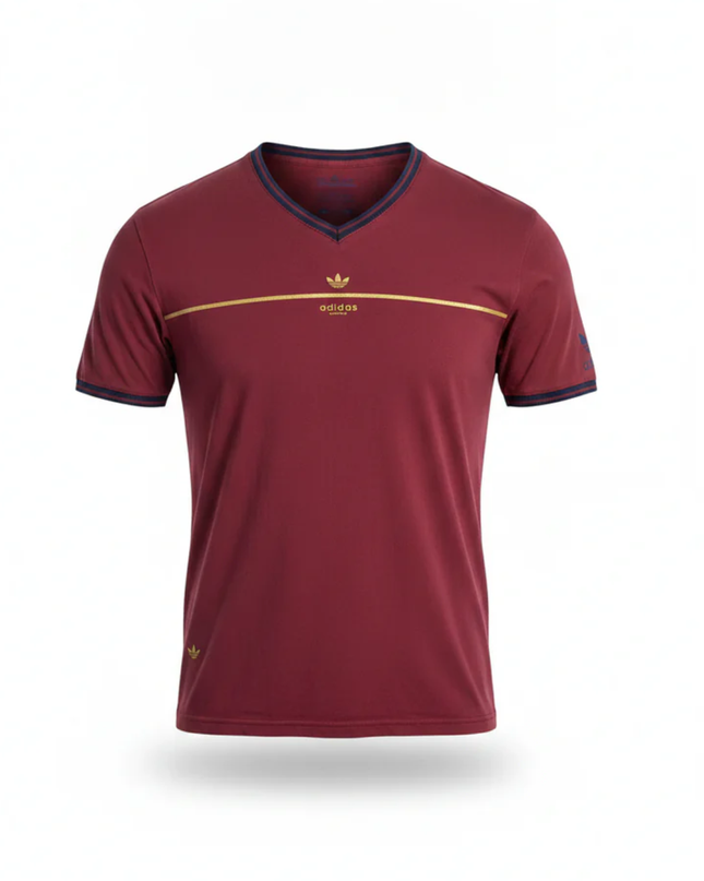 Adidas Burgundy Trefoil V-Neck T-Shirt