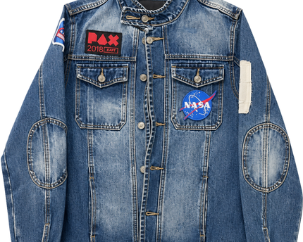 Idopy Blue Distressed Denim Jacket with NASA and PAX Patches