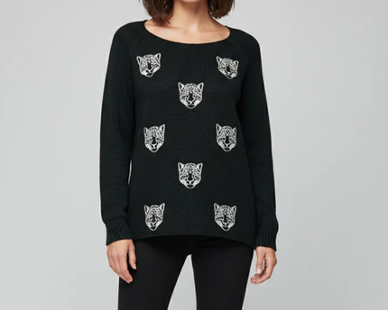 SUITEBLANCO Black Leopard Head Embroidered Knit Sweater