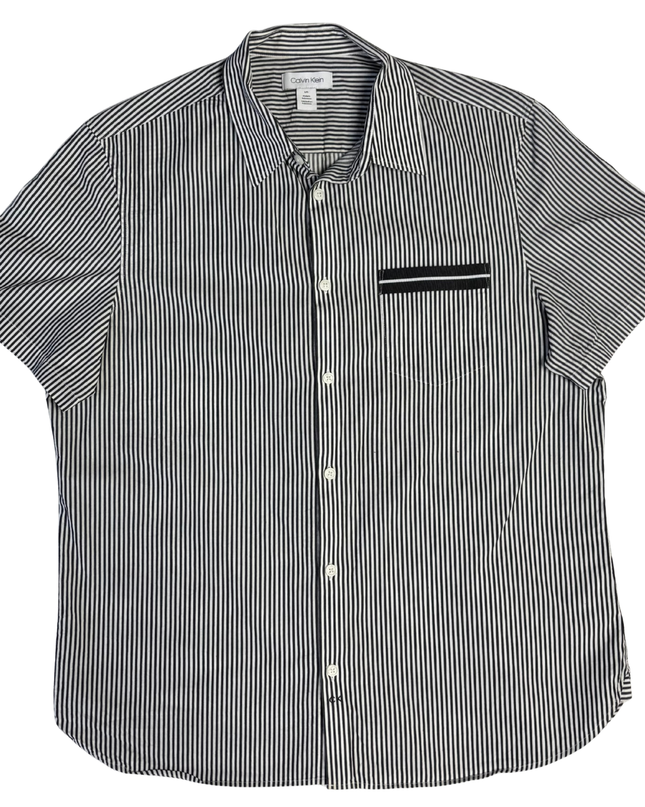 Calvin Klein Black/White Striped Short Sleeve Button-Down Shirt