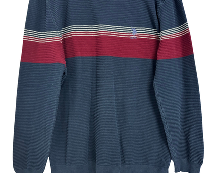 U.S. POLO ASSN. Navy Blue Textured Striped Sweater