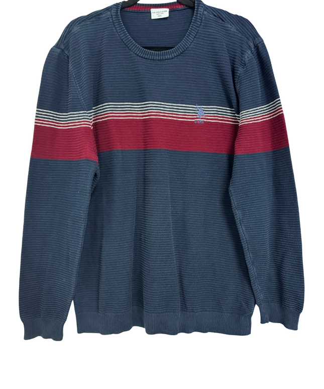 U.S. POLO ASSN. Navy Blue Textured Striped Sweater