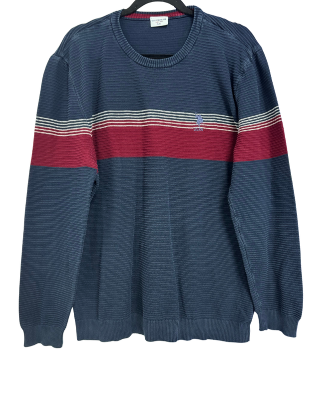 U.S. POLO ASSN. Navy Blue Textured Striped Sweater