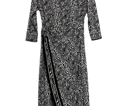 Michael Kors Black and White Zebra Print Long Sleeve Midi Dress