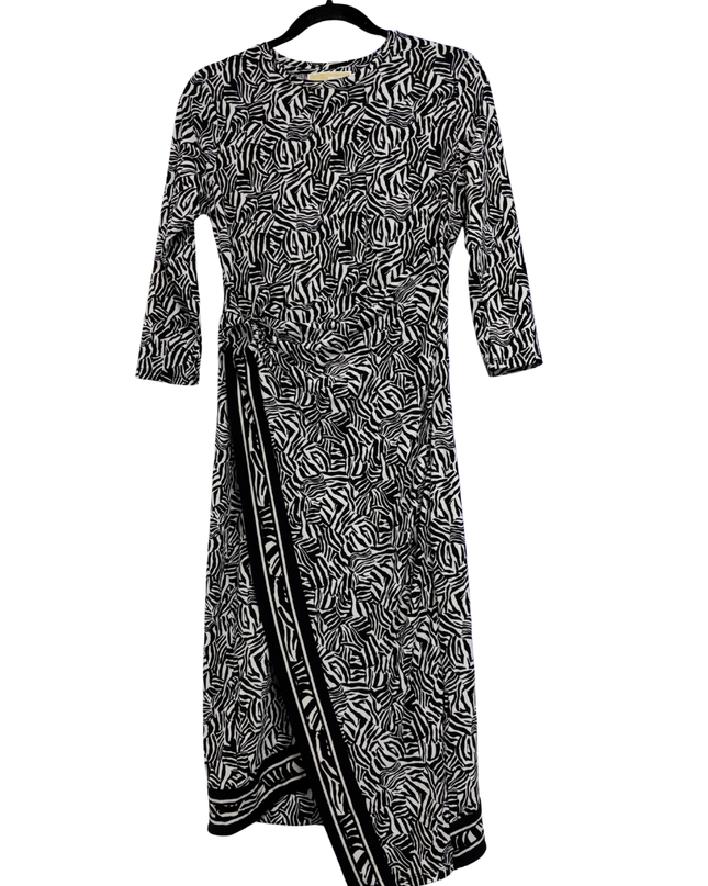 Michael Kors Black and White Zebra Print Long Sleeve Midi Dress