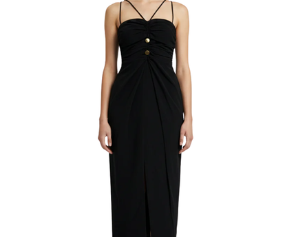 Zara Black Ruched Cut-Out Midi Dress