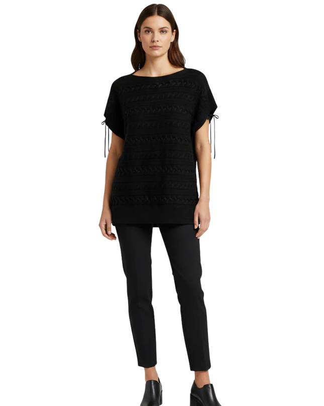 Lauren Ralph Lauren Black Cable Knit Cap Sleeve Sweater
