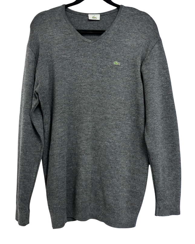Lacoste Classic Grey V-Neck Knit Sweater