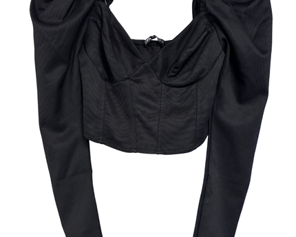 Zara Black Long Sleeve Puff Shoulder Corset Top
