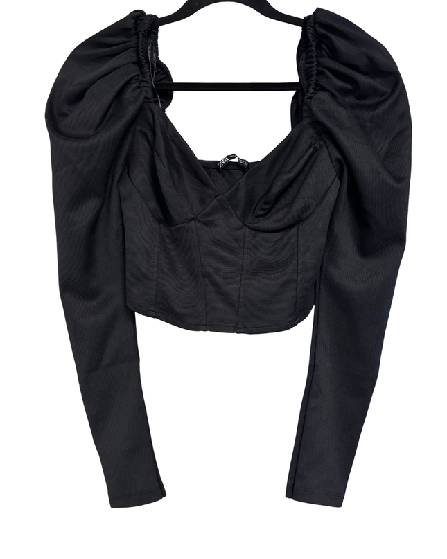 Zara Black Long Sleeve Puff Shoulder Corset Top
