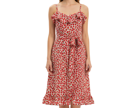 Topshop Red Floral Ruffle Mini Dress with Tie Front