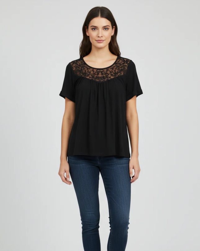Forever 21 Black Floral Embroidered Mesh Yoke Blouse