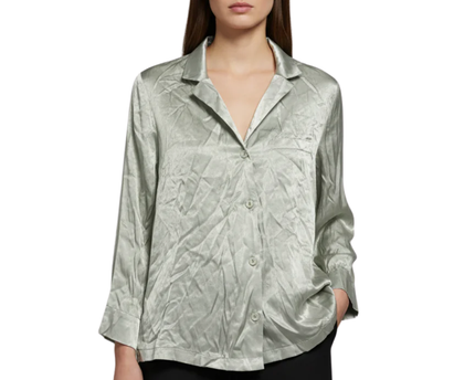 Oysho Sage Green Silky Viscose Button-Down Blouse W/Tags