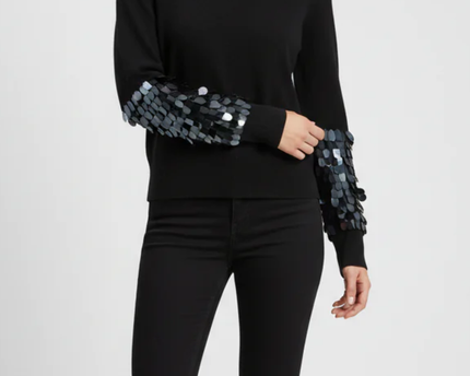 Zara Black Sequin Sleeve Knit Sweater