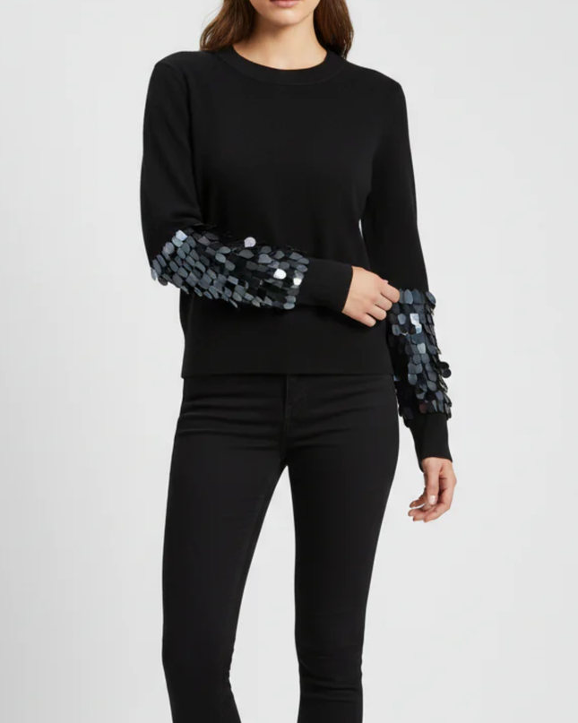 Zara Black Sequin Sleeve Knit Sweater