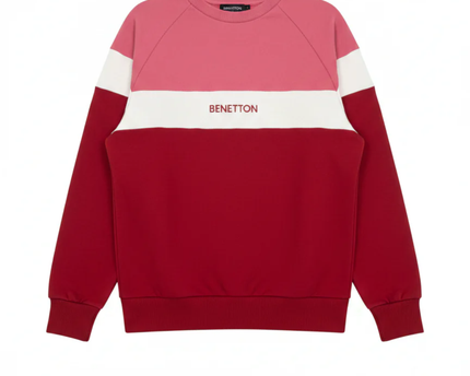 Benetton Red Tricolor Color-Block Raglan Sweatshirt