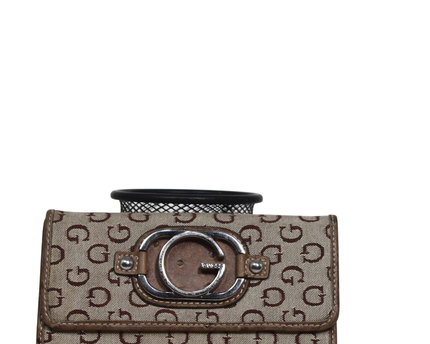 Guess Beige and Brown Monogram Trifold Wallet