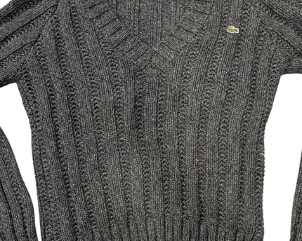 Lacoste Dark Gray Shimmer Ribbed V-Neck Sweater