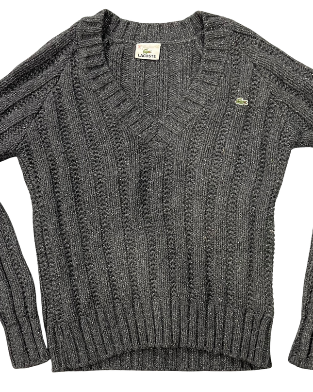 Lacoste Dark Gray Shimmer Ribbed V-Neck Sweater