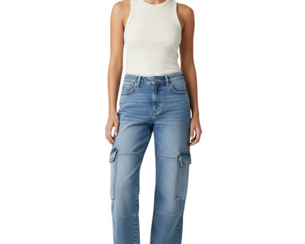True Religion Light Blue Cargo Wide Leg Jeans
