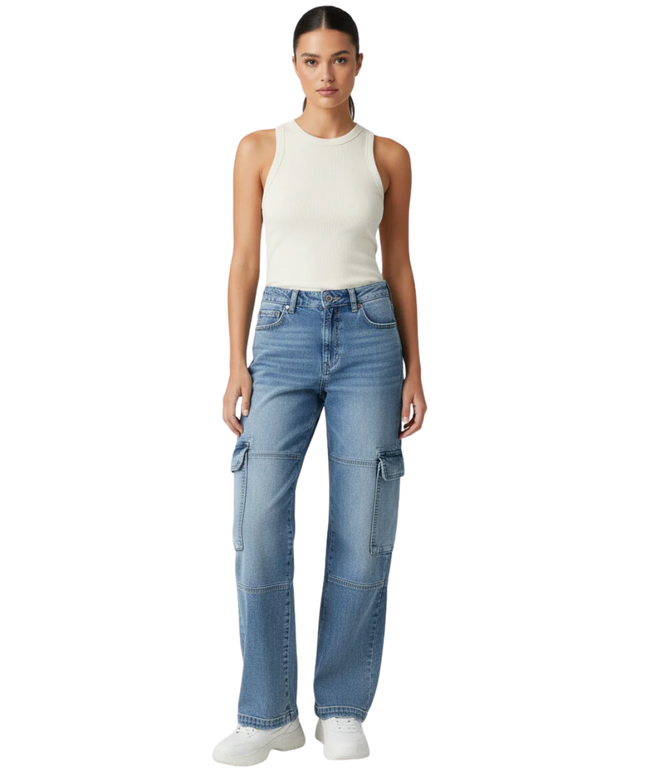 True Religion Light Blue Cargo Wide Leg Jeans