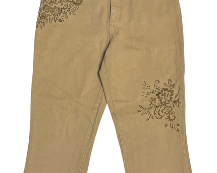 Lauren Ralph Lauren Tan Floral Embroidered Straight Leg Jeans