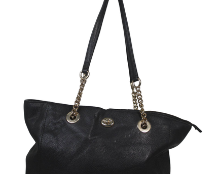 Coach Black Pebbled Leather Chain Strap Tote Bag