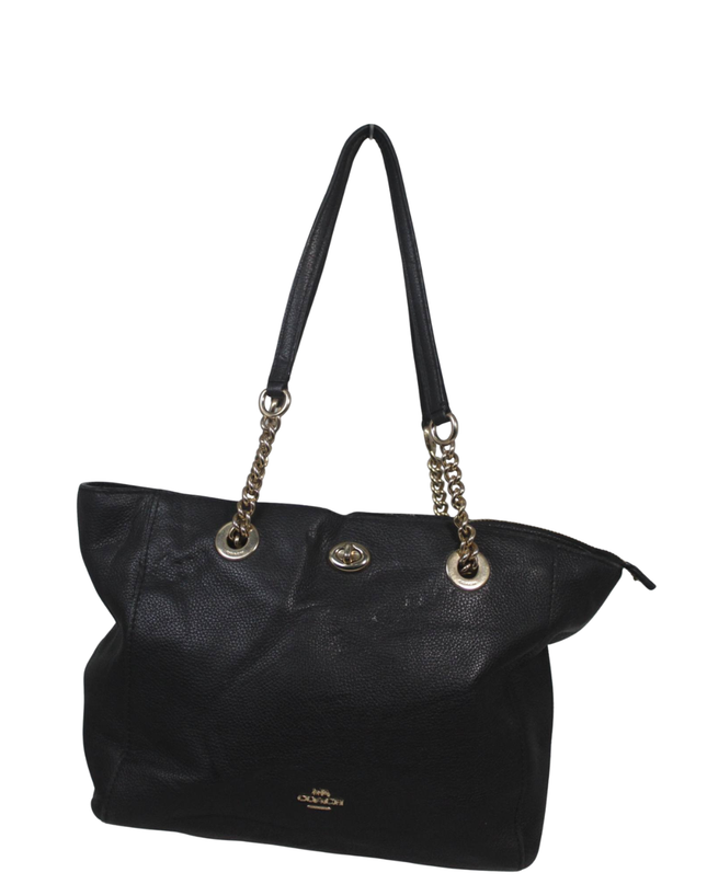 Coach Black Pebbled Leather Chain Strap Tote Bag