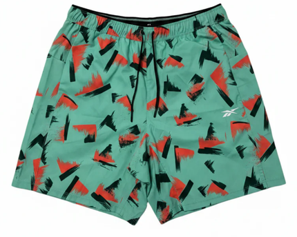 Reebok Green Abstract Graphic Performance Sports Shorts
