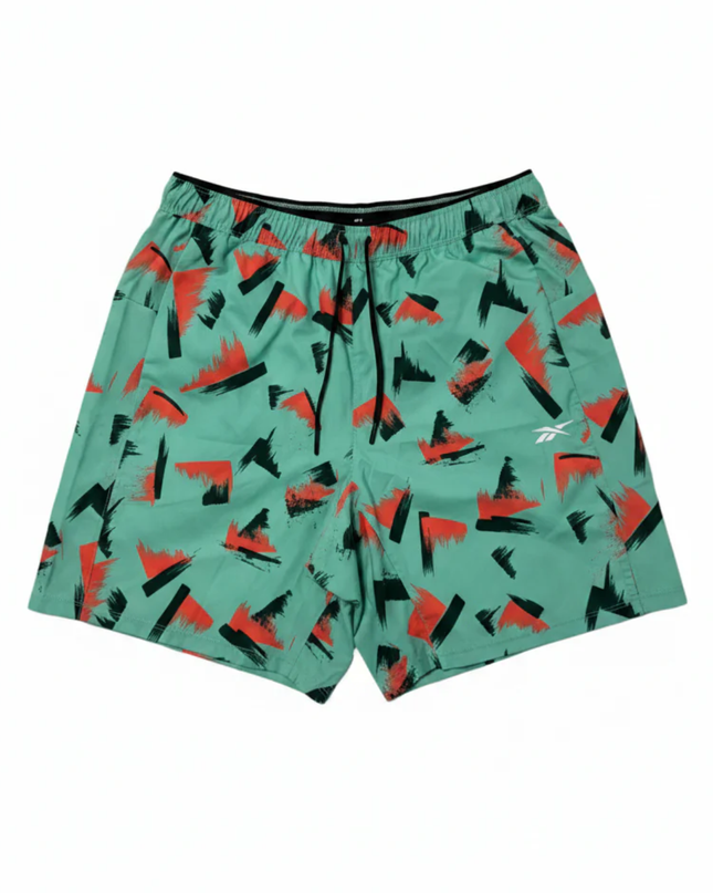 Reebok Green Abstract Graphic Performance Sports Shorts