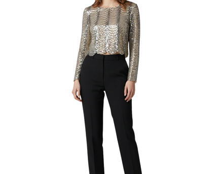 TFNC London Nude/Silver Sequin Scalloped Crop Top W/TAG