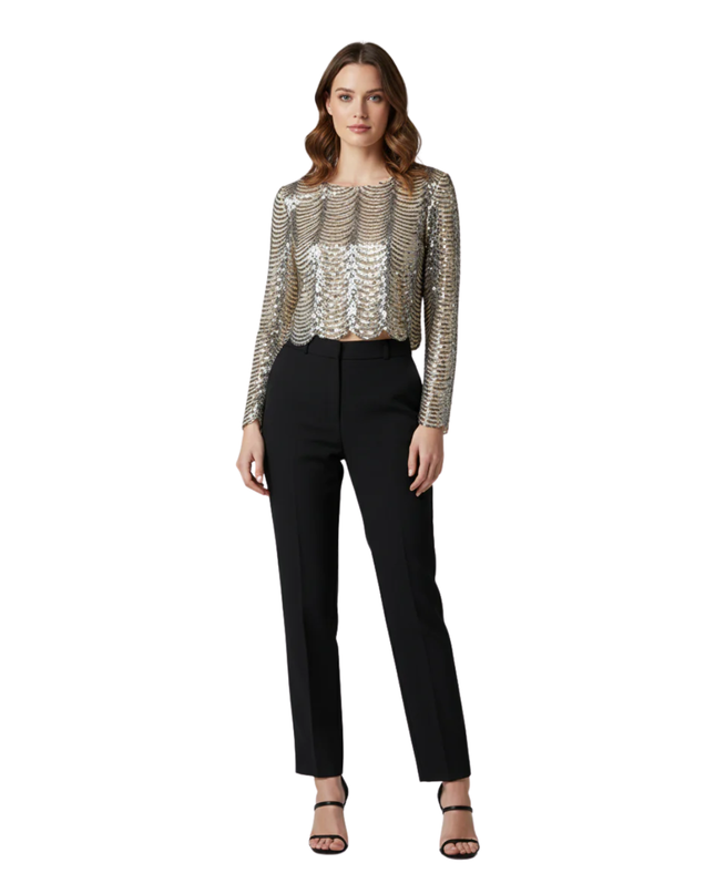 TFNC London Nude/Silver Sequin Scalloped Crop Top W/TAG